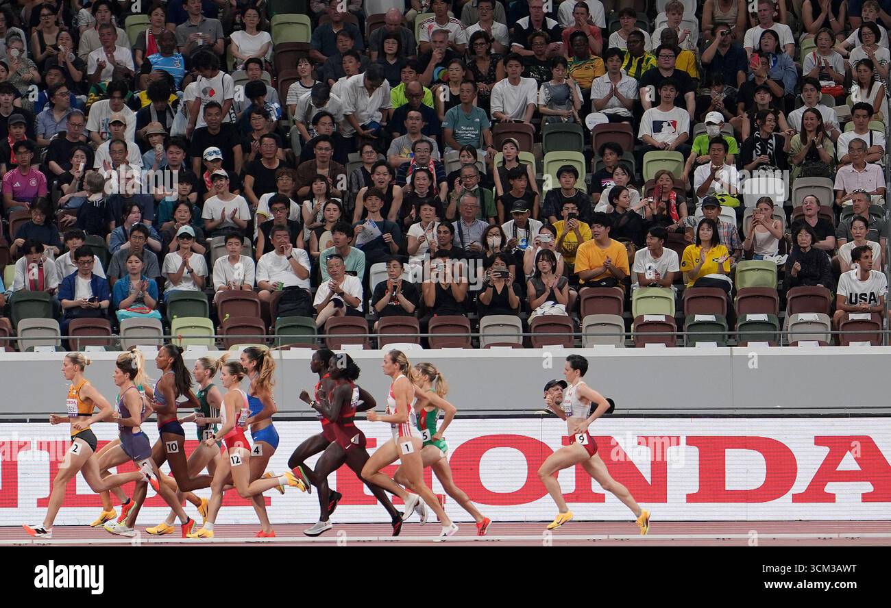 Tokyo, Japan. 14th Sep, 2025. Athletes compete during the women's 1500m semifinal at the 2025 World Athletics Championships in Tokyo, Japan, Sept. 14, 2025. Credit: Li Gang/Xinhua/Alamy Live News Stock Photo