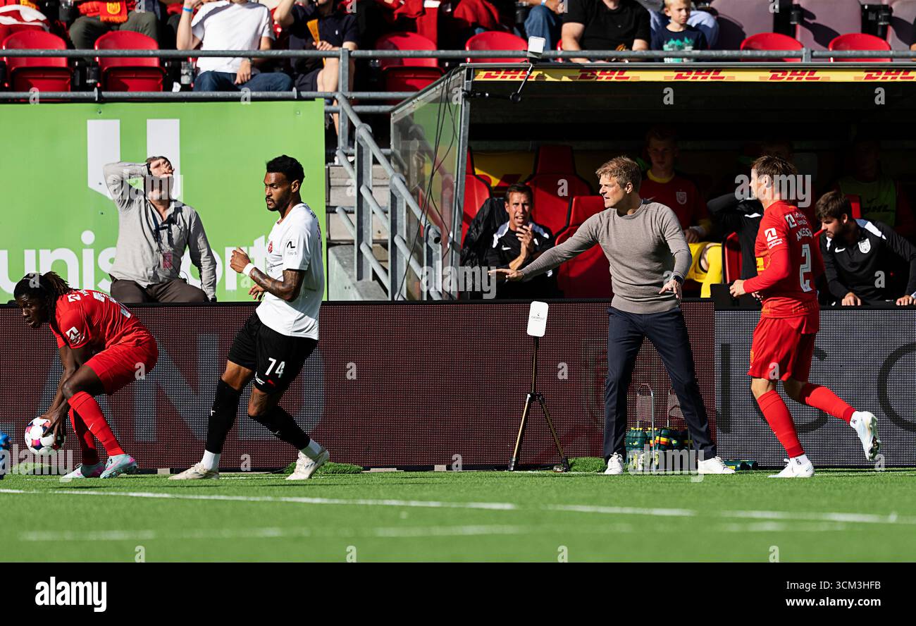 FC Nordsjaelland's Head Coach Jens Olsen during the Super League match ...