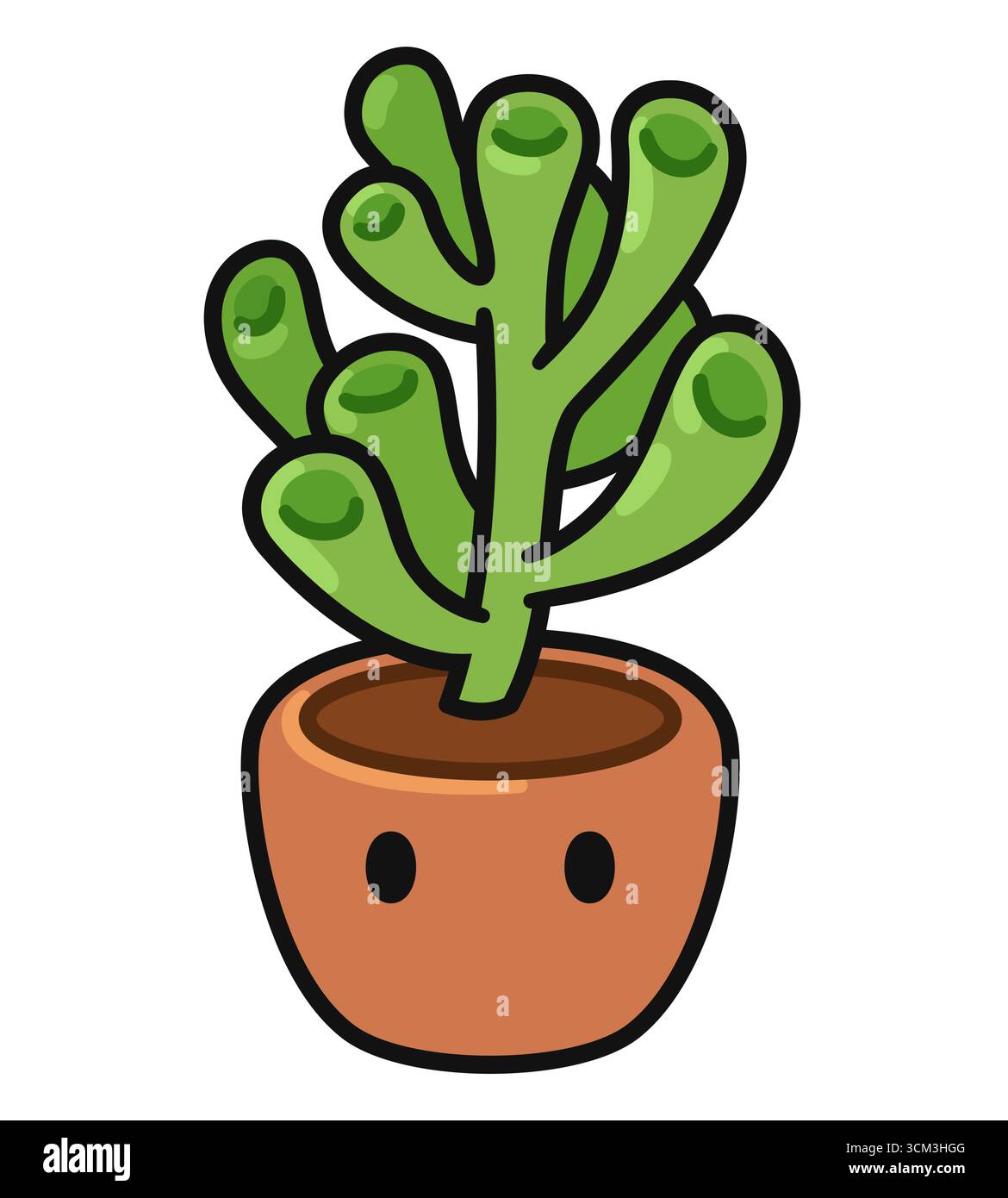 Gollum Jade Plant, Crassula ovata ('Ogre ears'). Cute cartoon potted succulent. Isolated vector clipart illustration. Stock Vector