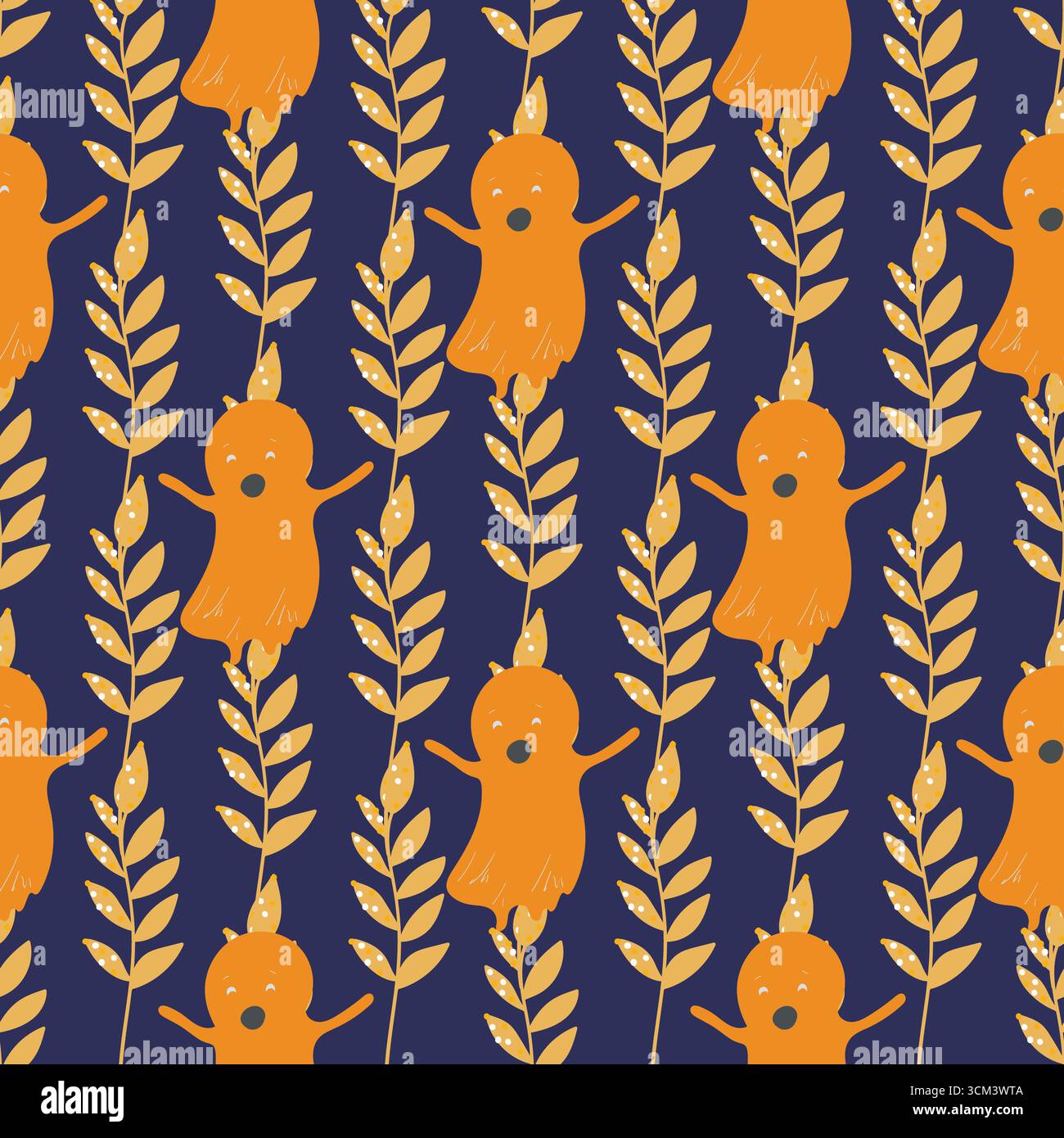 Seamless pattern with cute Halloween elements. Stock Vector