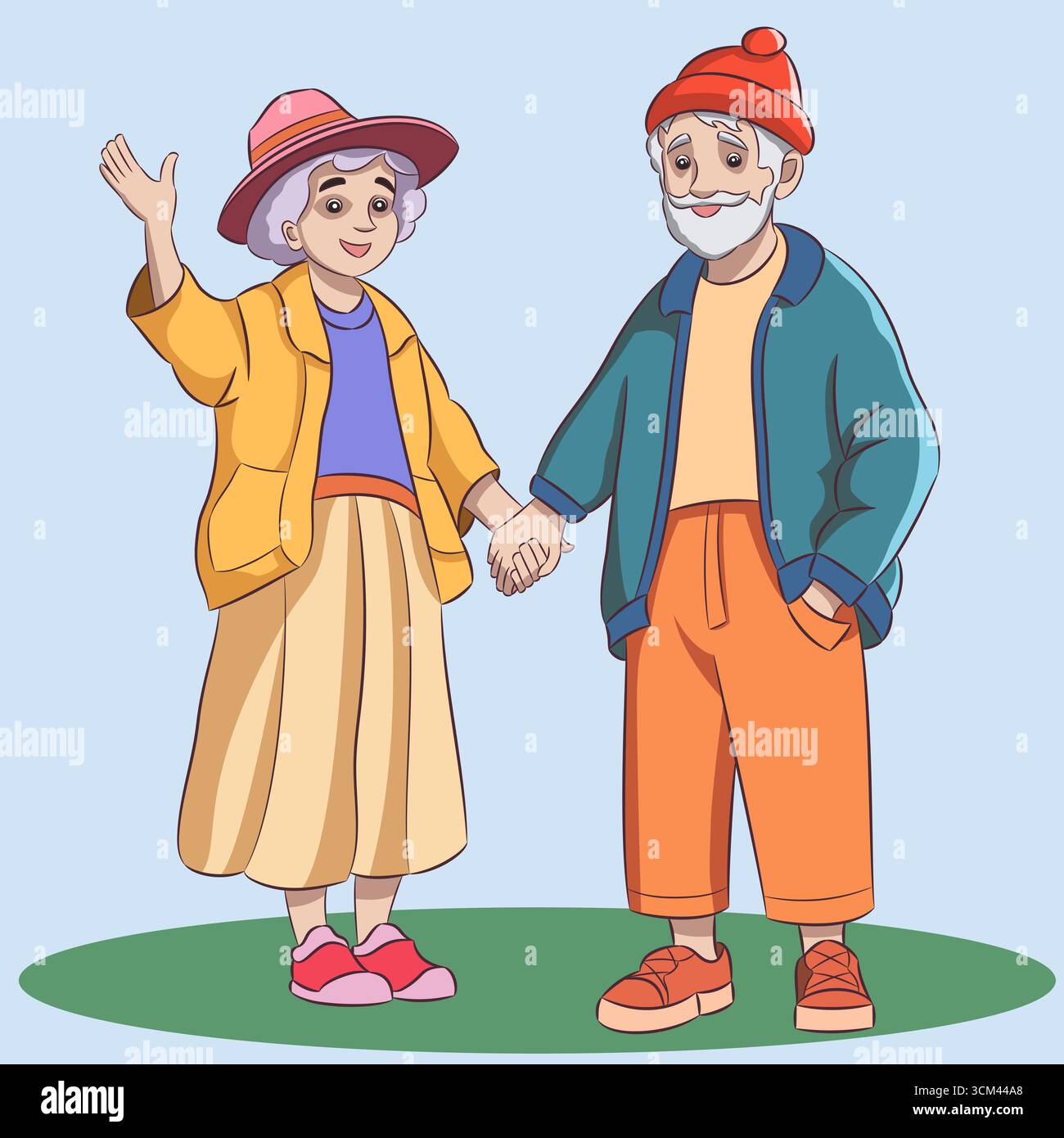 Elderly couple holding hands vector illustration Stock Vector Image ...
