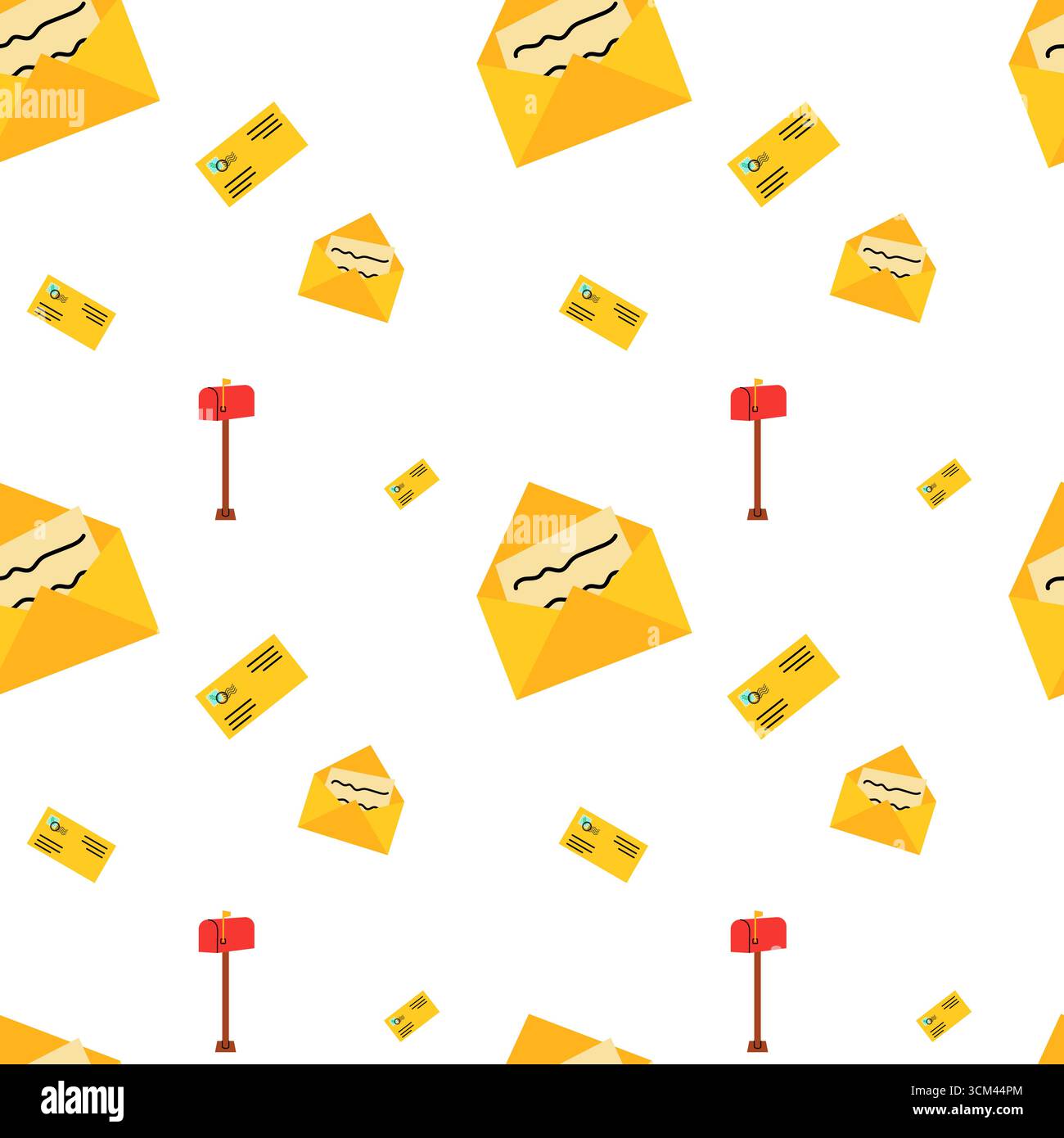 Colorful mail pattern featuring envelopes and mailbox in a cheerful layout design Stock Vector