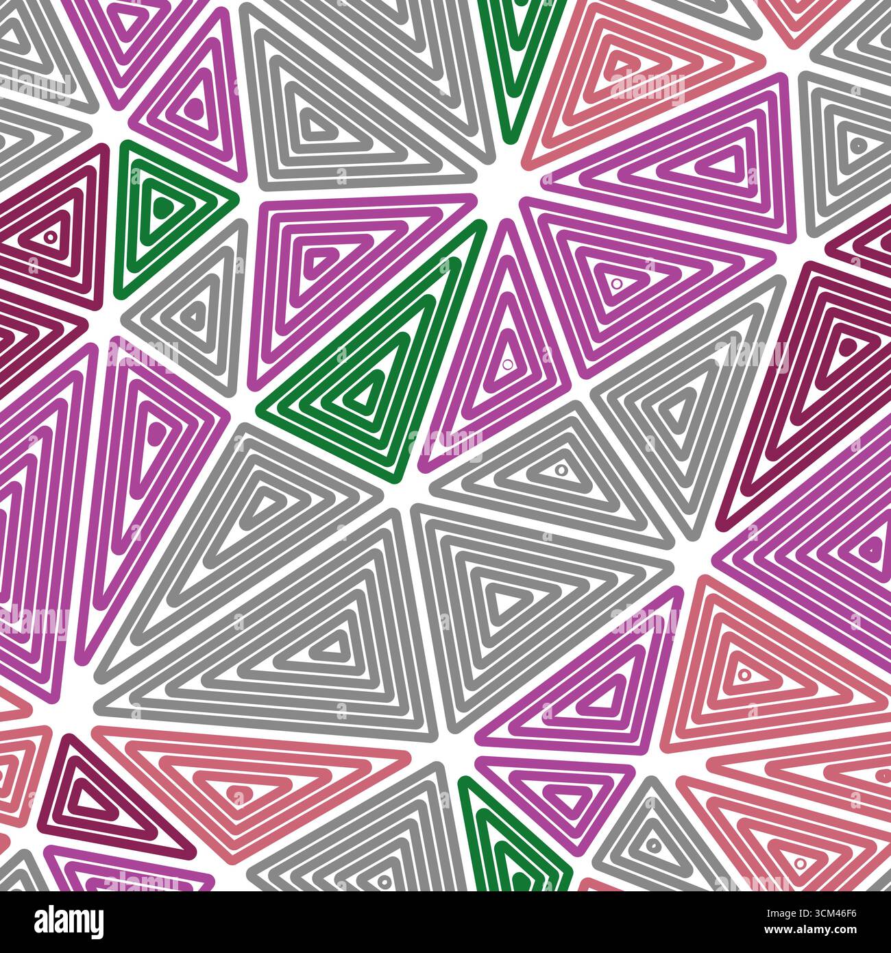 Tileable abstract background. Multiple repeated inner triangles. Big triangles size. Multiple colors style. Seamless pattern. Trending vector tiles. Stock Vector