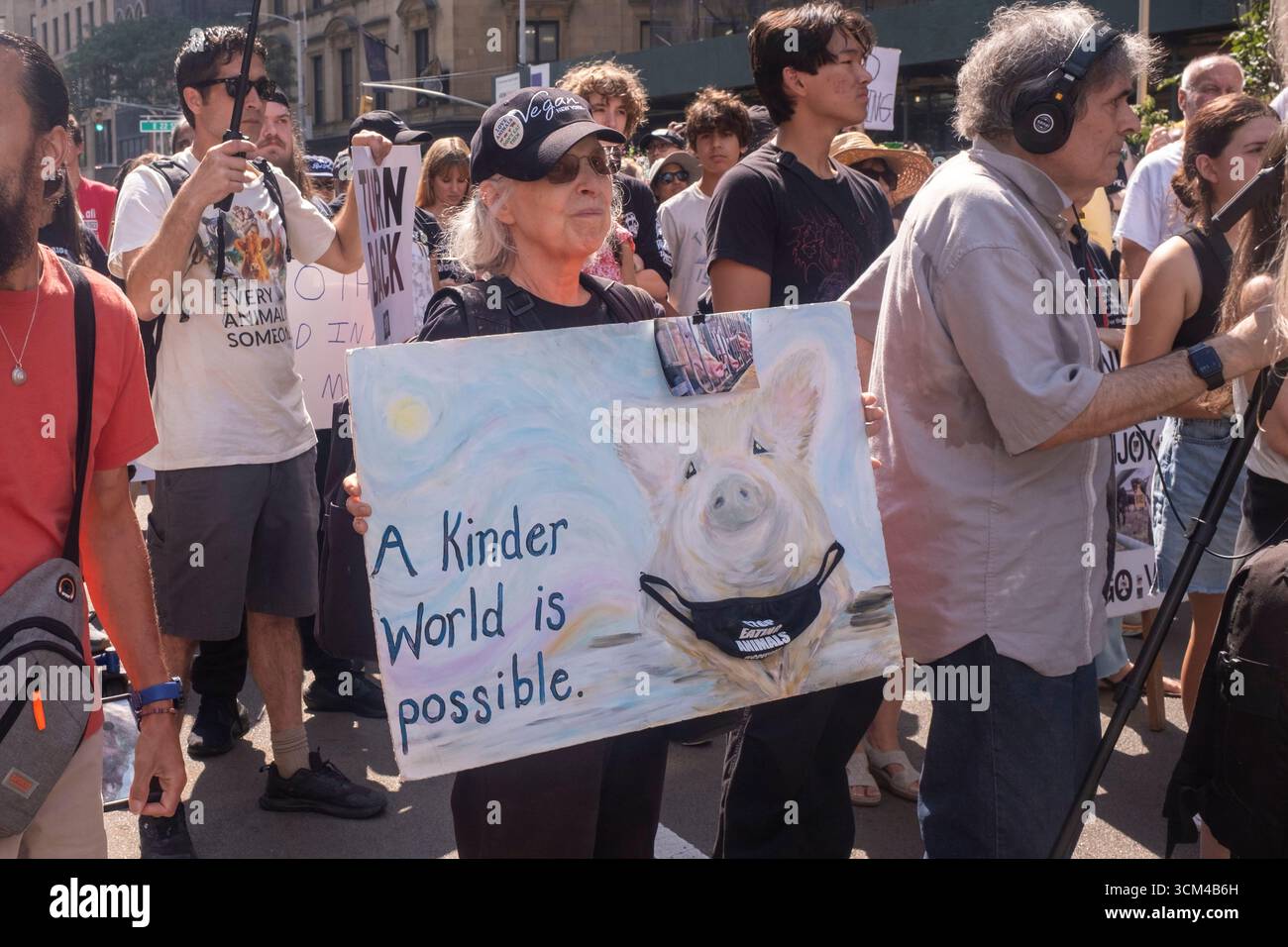 NEW YORK, NEW YORK - SEPTEMBER 13: Animal rights protester holds