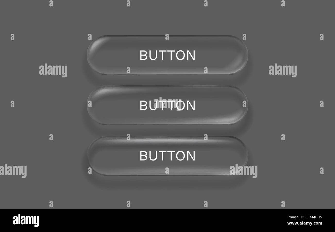Transparent glass buttons, frame label, event web bar. Vector Stock ...