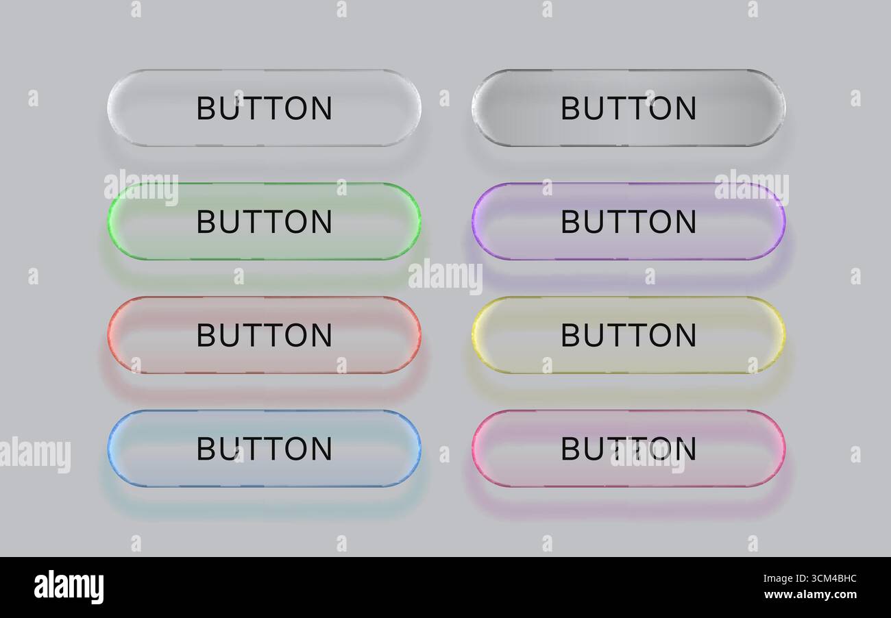 Glass button, frame label, event web bar, buttons with color. Vector ...
