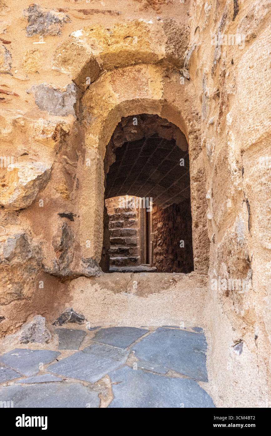 Narrow alleyway, Medieval walled village of Monemvasia, Greece Stock Photo