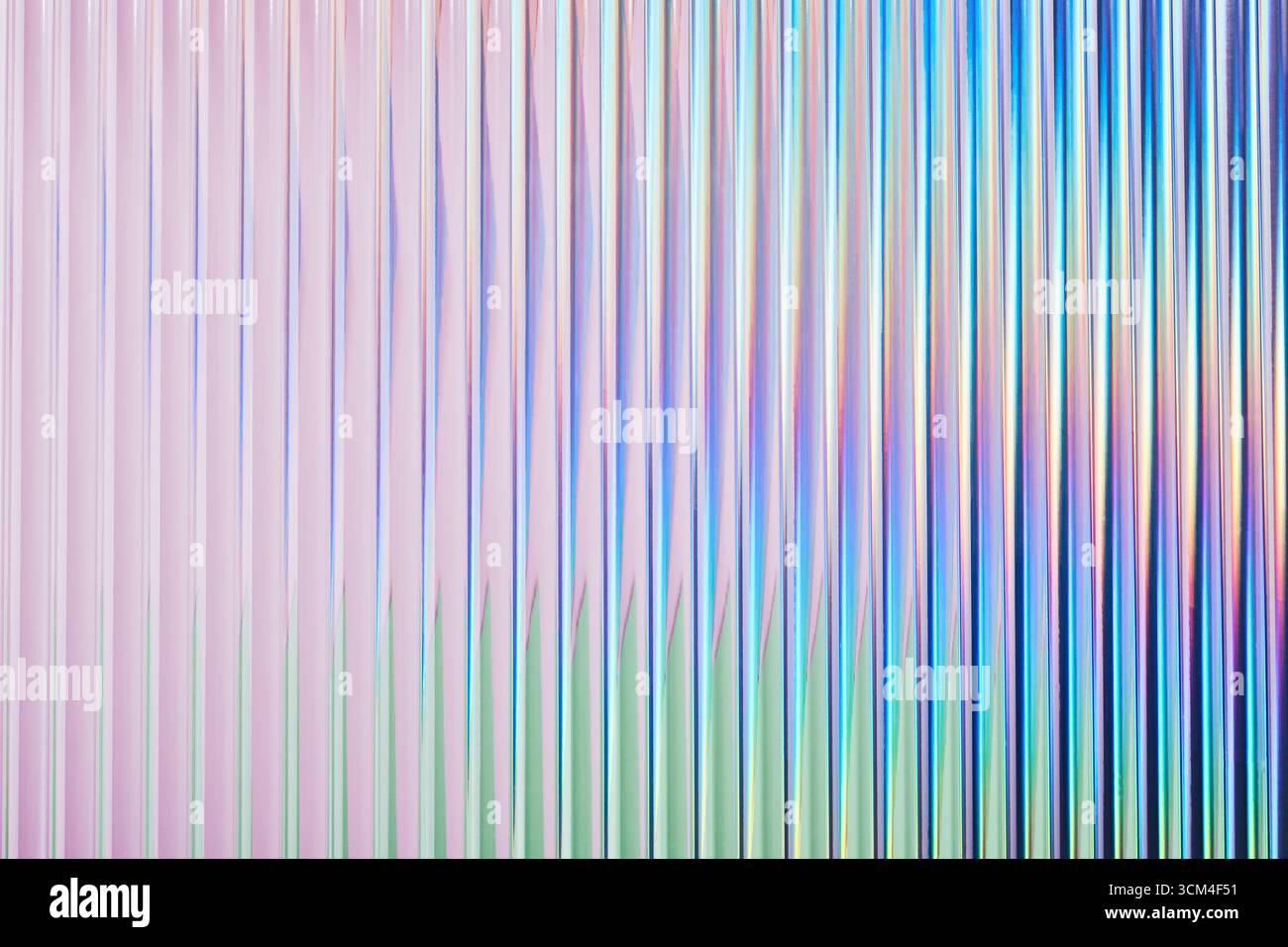 Iridescent gradient ribbed glass background, vertical abstract neon texture Stock Photo