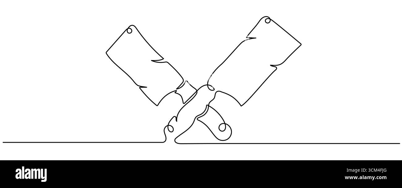 Continuous one line drawing meat knife kitchen cleaver. Kitchen ...