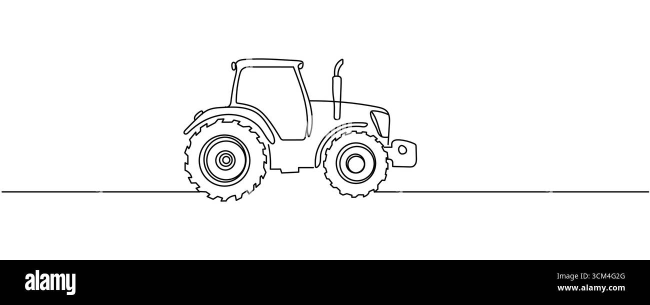 Simple Tractor Line Work Continuous one line drawing of farmer's tractor. classic tractor ...
