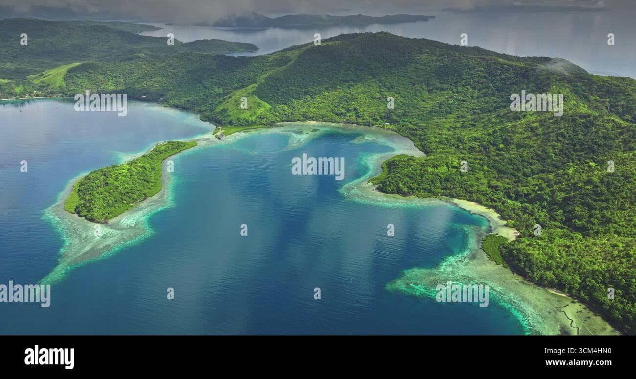 Fiji islands: Aerial view of tropical islands with lush green ...