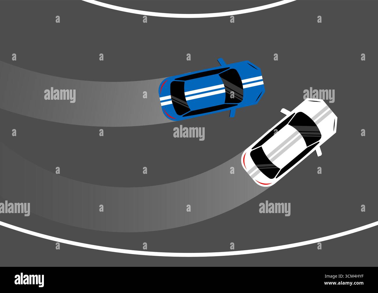 Sport Car Racing on Race Track Aerial View. Racing track with Racing ...