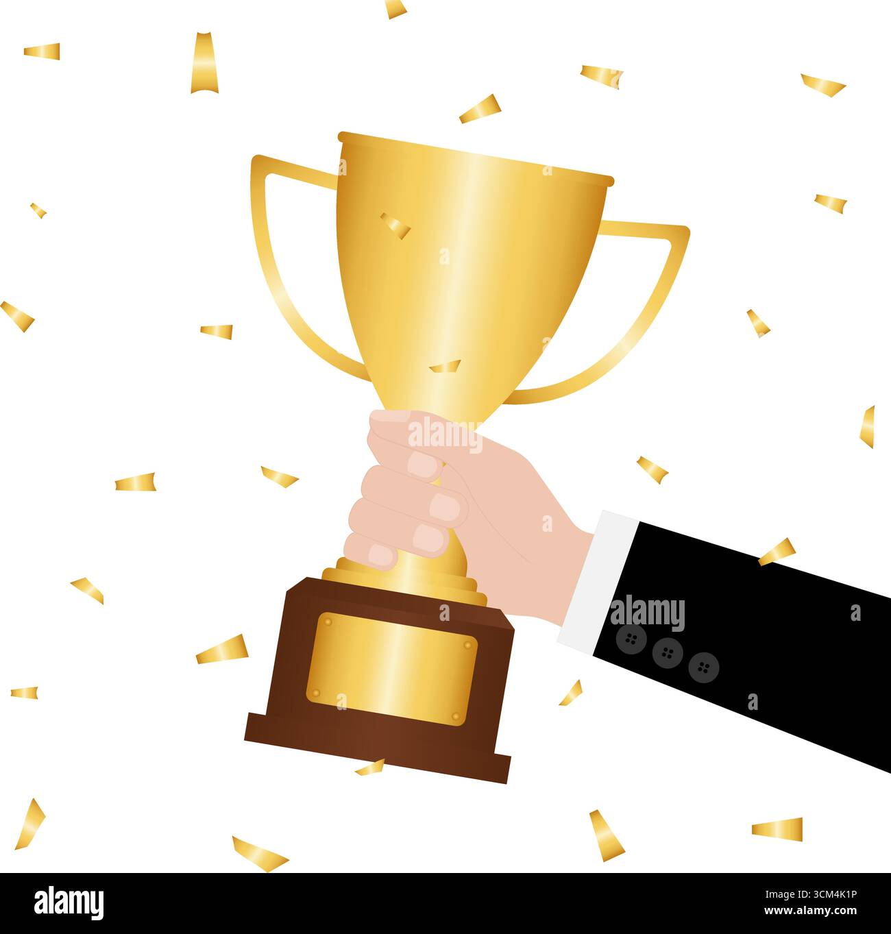 Hand Holding Golden Trophy Cup. Champion and Winning Concept Vector ...