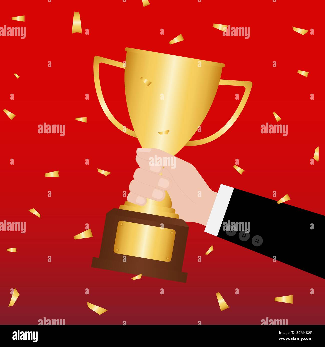Hand Holding Golden Trophy Cup. Champion and Winning Concept Vector ...