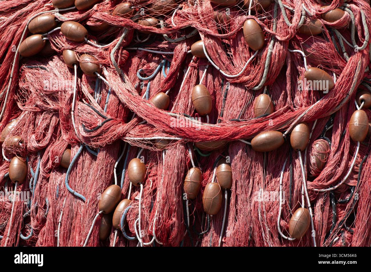 Detail of fishing nets in the marina of Coricella, Procida Island, Gulf of Naples, Italy, Europe Stock Photo