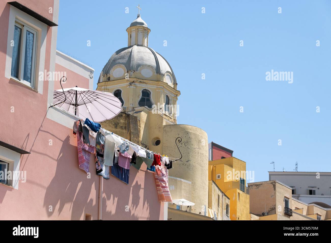 Detail view of Coricella Santuario S. Maria delle Grazie Incoronata, Procida Island, Gulf of Naples, Italy, Europe Stock Photo