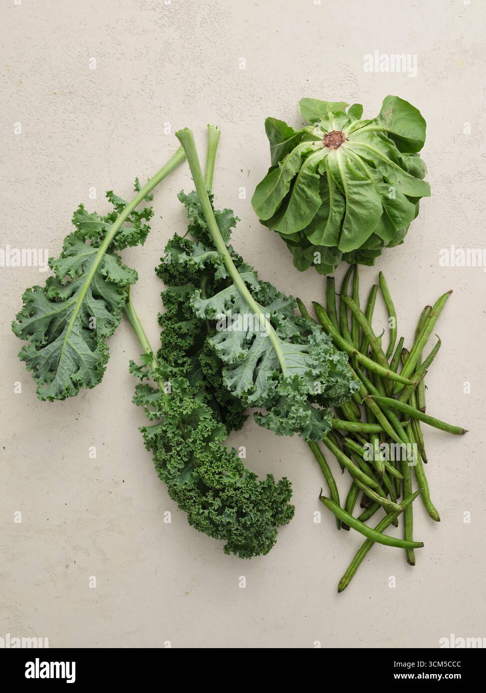 Green vegetables - kale, lettuce, beans Stock Photo