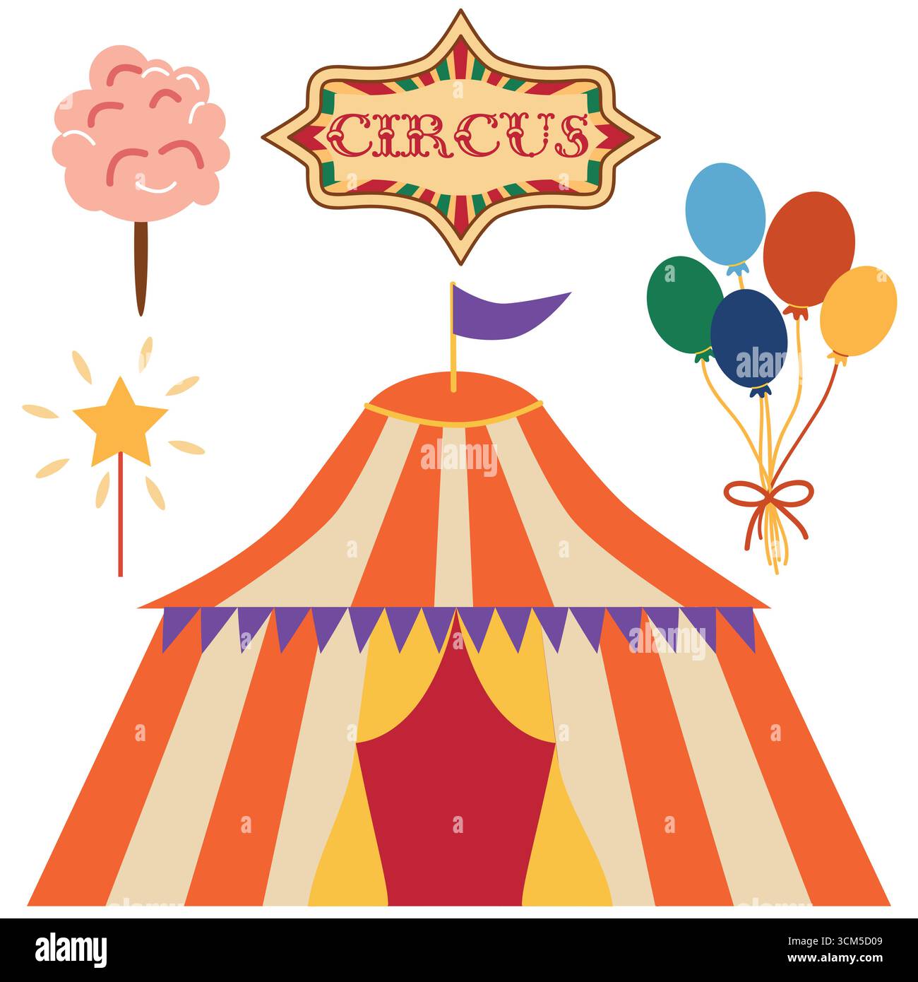 Circus chapito set. Vector characters of strongman, clown, juggler and ...