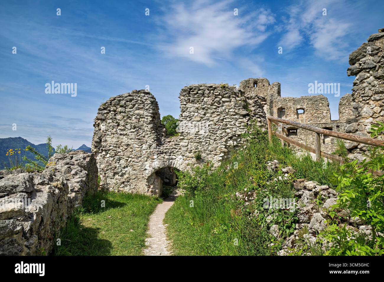At the Hohenfreyberg castle ruins in the Ostallgäu near Pfronten in summer, Bavaria, Germany, Europe Stock Photo