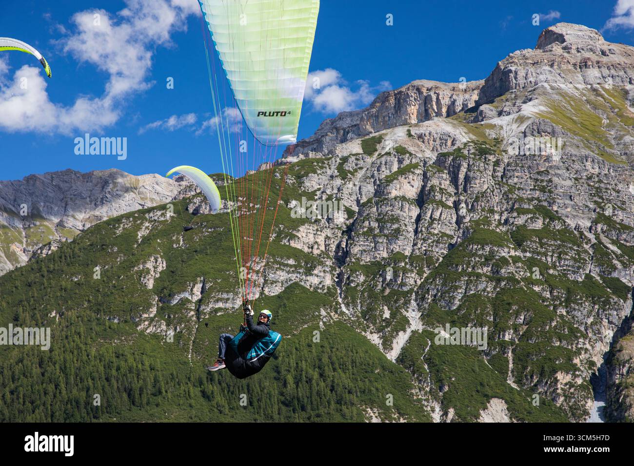 Paragliding in the Stubai Valley Stock Photo