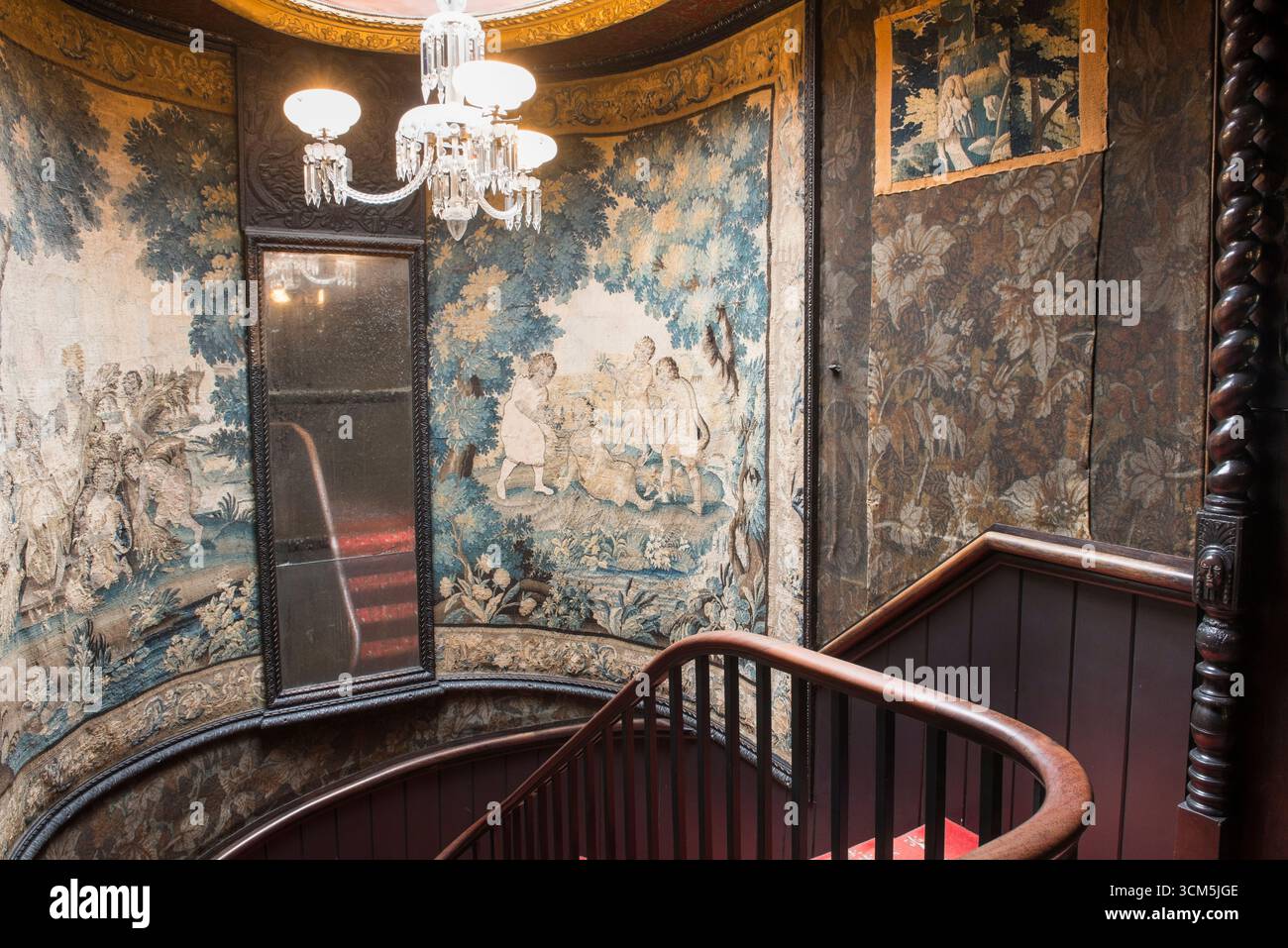 Stairwell of the library landing on the second floor of the Hauteville House where Victor Hugo lived during his exile from France, Victor Hugo Museum Stock Photo