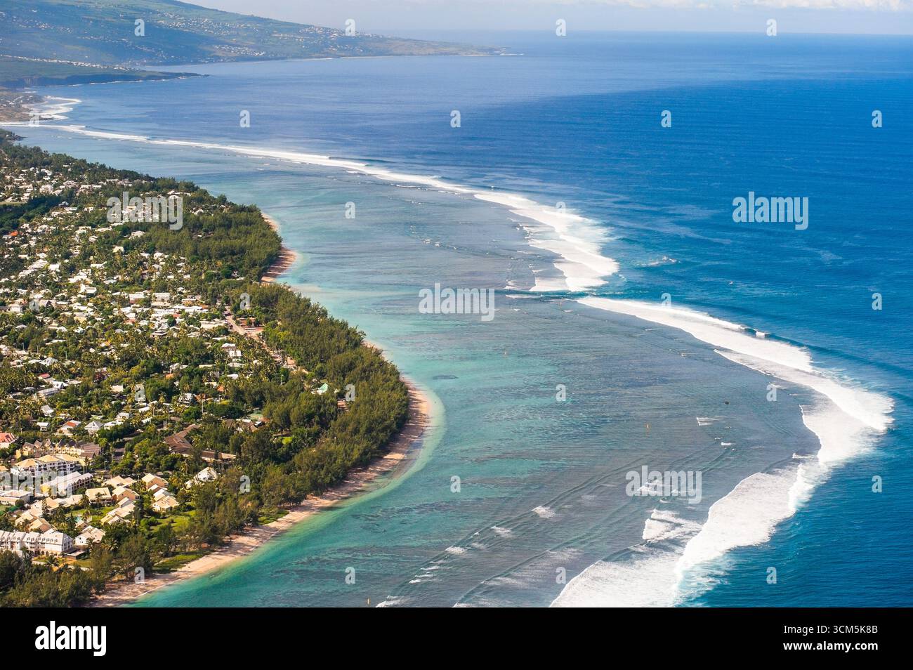Aerial view of lagoon on the west coast , marina of Saint-Gilles-les-Bains. Reunion island,overseas departement of France,Indian Ocean Stock Photo