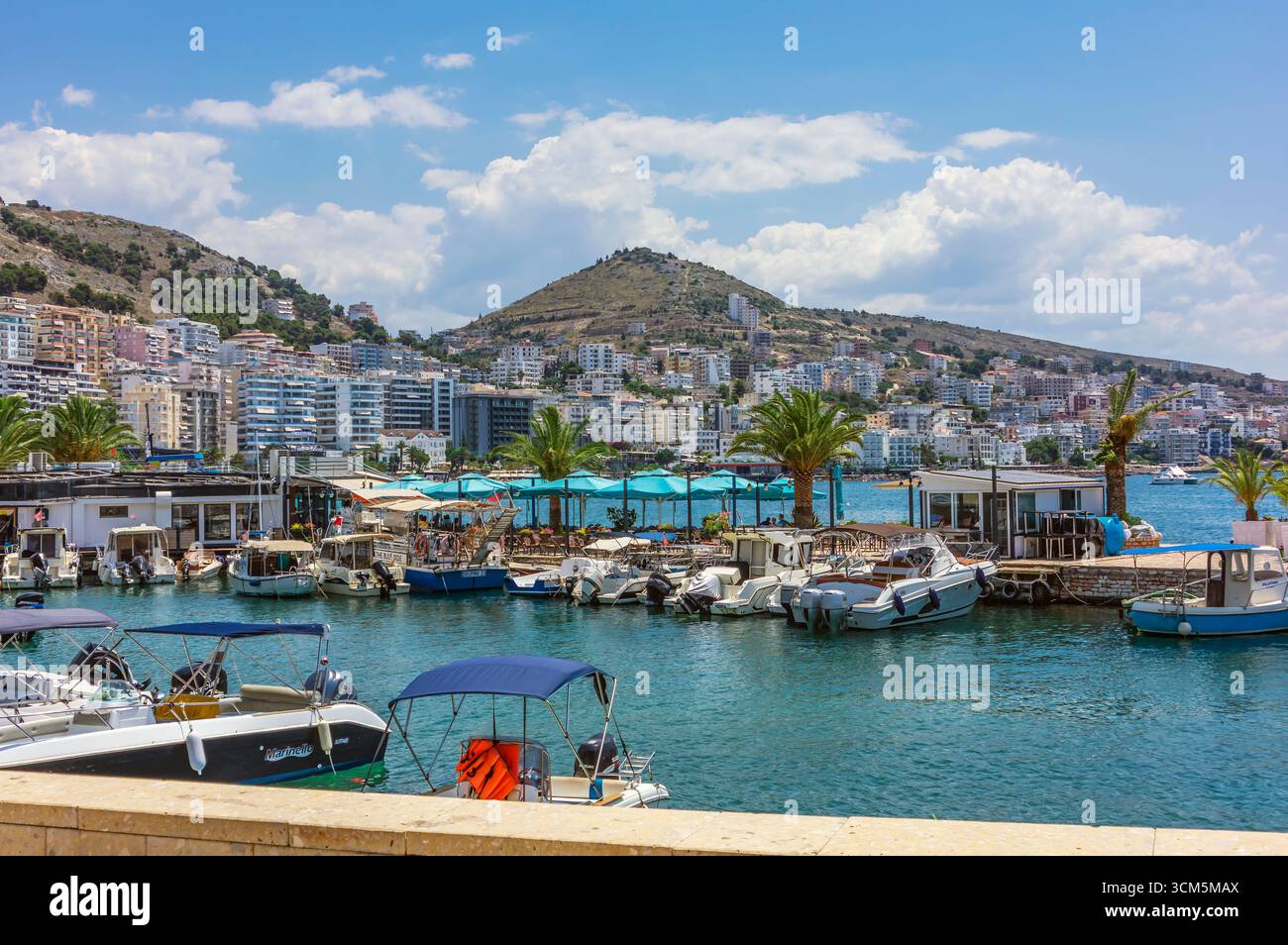 Harbor views of the city of Saranda in Albania, AL Stock Photo