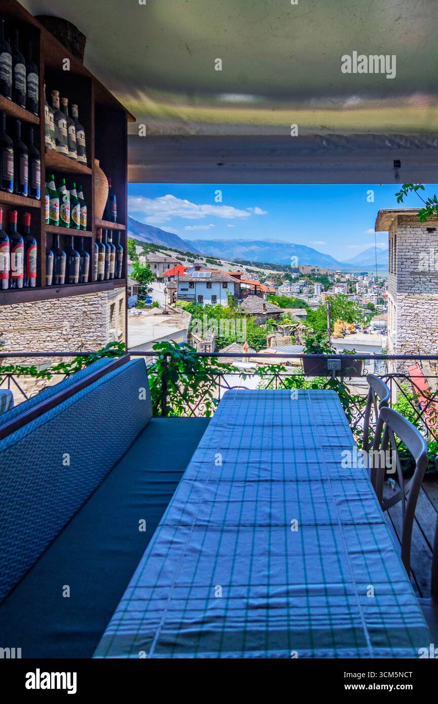 Views of the city of Gjirokastra in Albania, AL. Gjirokastra has been a UNESCO World Heritage Site since 2005 Stock Photo