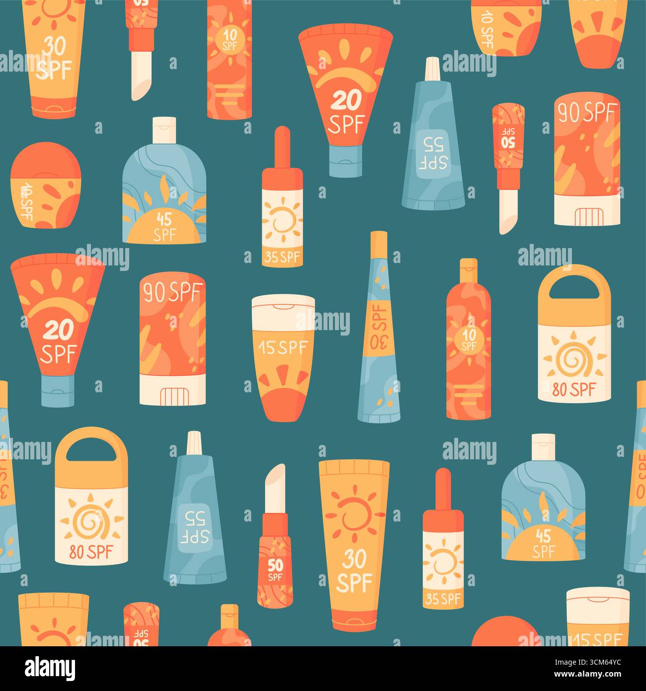 Sunscreen Bottle Tube Seamless Pattern Flat Stock Vector
