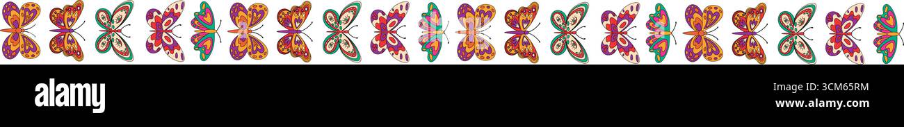 Groovy Retro Butterfly Border Pattern Stock Vector