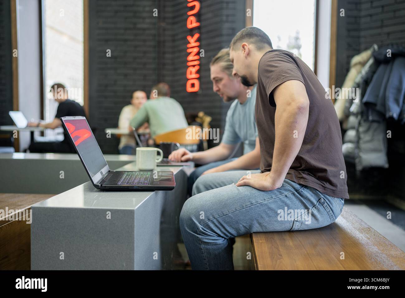 Programmers cooperating at IT company developing apps. People business work office concept Stock Photo