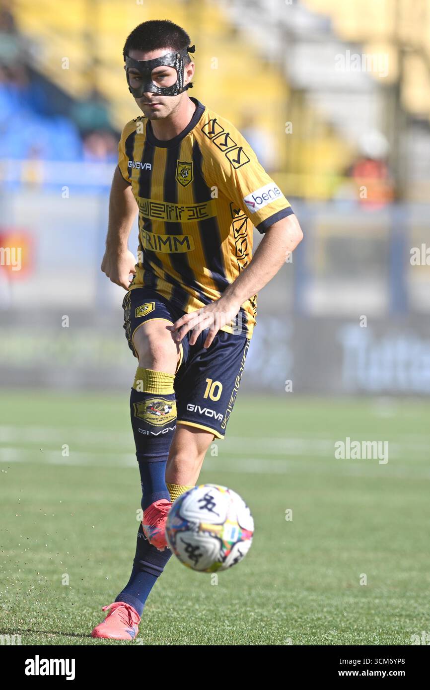 Castellamare Di Stabia, Napoli, Italy. 13th Sep, 2025. Christian Pierobon of SS Juve Stabia in action during the Serie BKT between SS Juve Stabia vs AC Reggiana 1919 at Romeo Menti Stadium on September 13, 2025 in Castellamare di Stabia, italy (Credit Image: © Agostino Gemito/Pacific Press via ZUMA Press Wire) EDITORIAL USAGE ONLY! Not for Commercial USAGE! Stock Photo