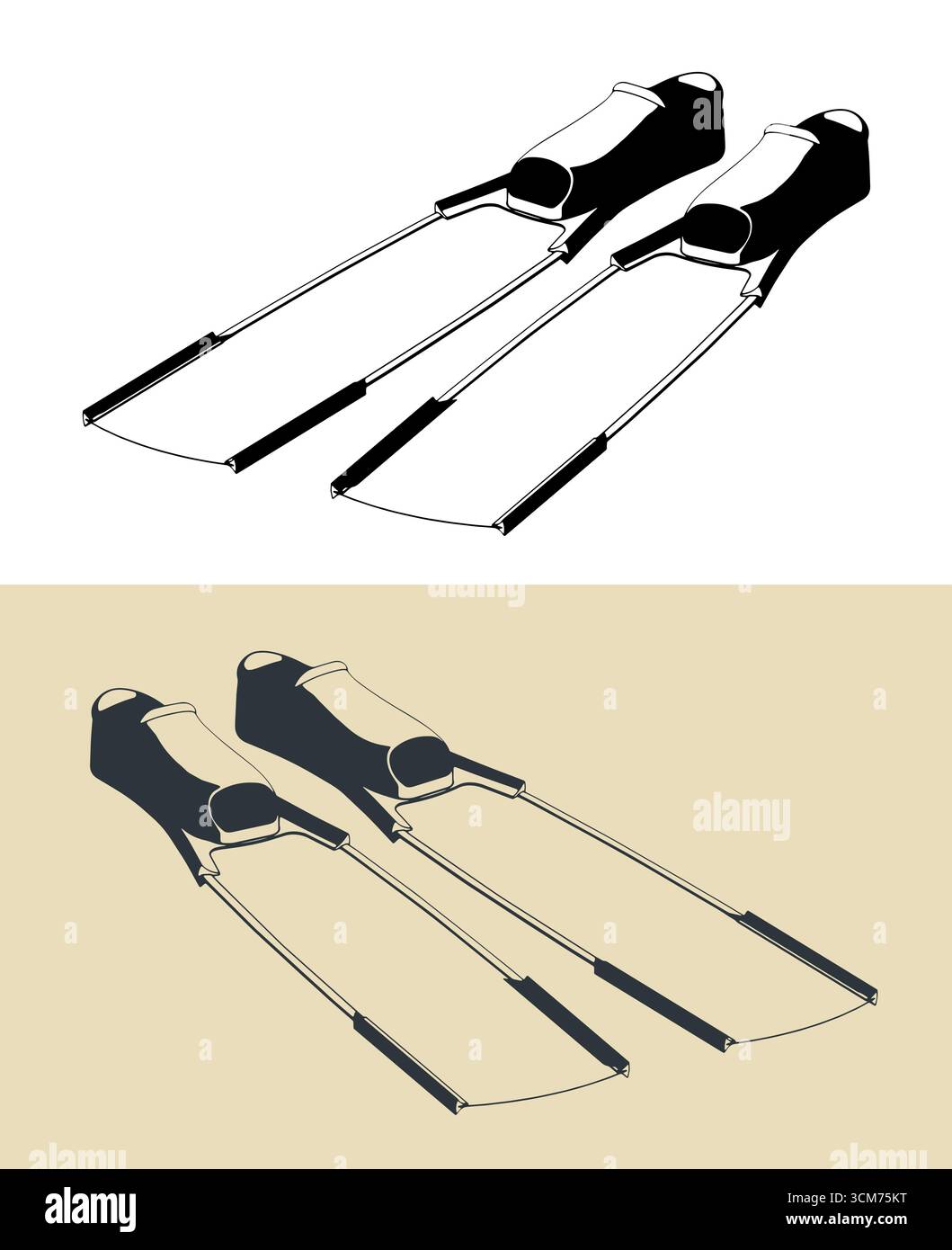Fins Vector Professional long fins for freediving stylized vector illustrations ...