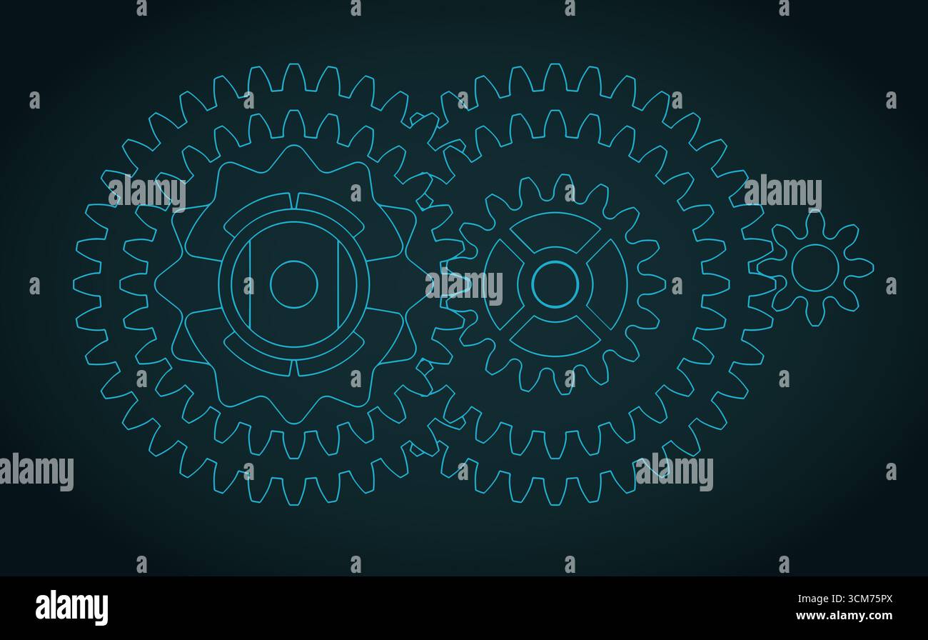DC electric motor gear reduction blueprint stylized vector illustration ...