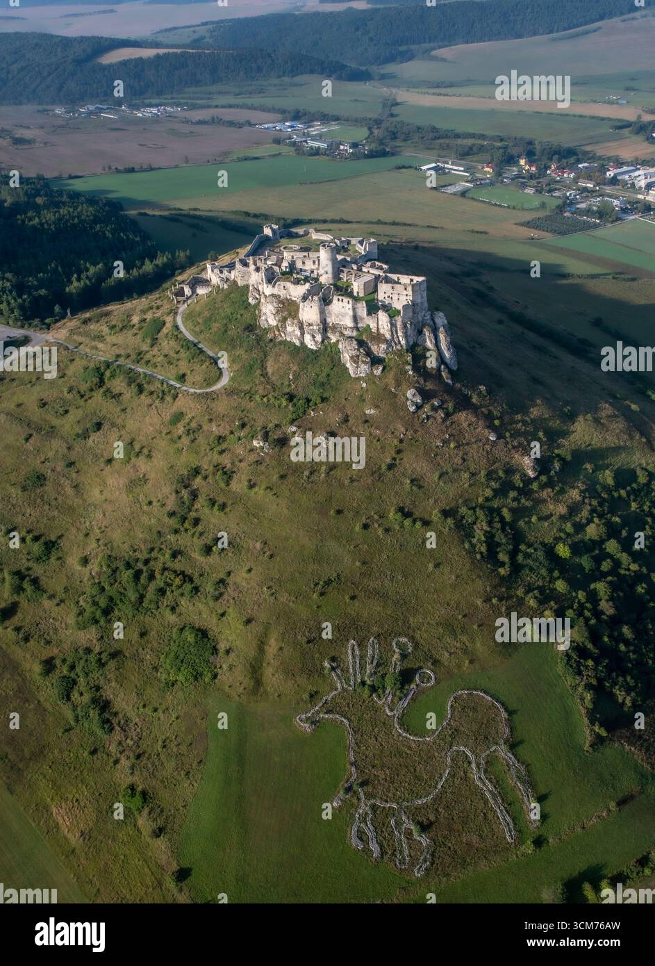 Aerial view of The ruins of Spis Castle. Unesco World Heritage Site