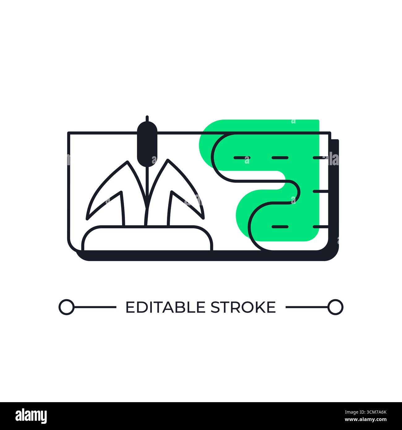 Wetland ecosystem offset shadow line icon Stock Vector