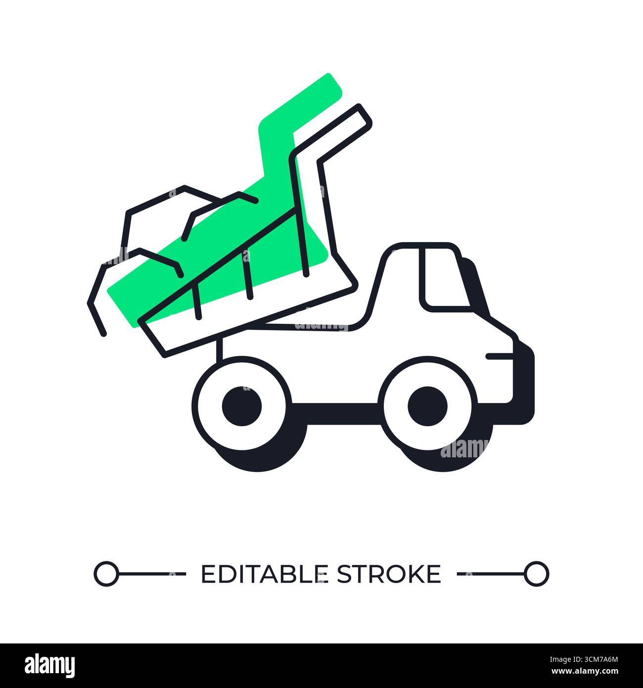 Dump truck unloading cargo offset shadow line icon Stock Vector