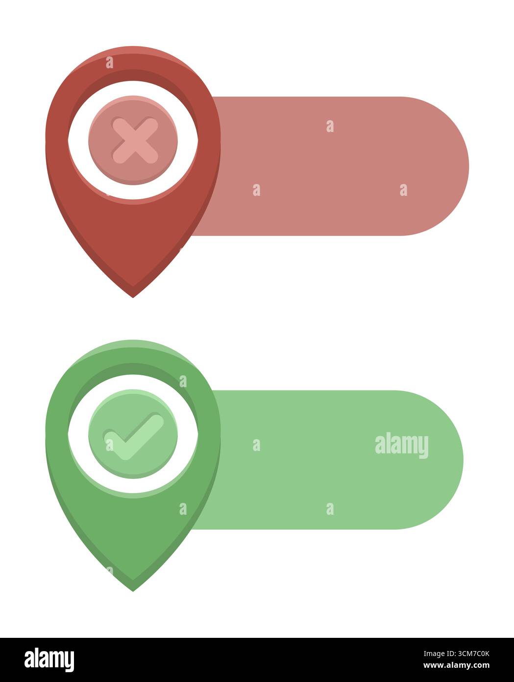 Red location pointer. Green check mark. Map pin vector. Navigation choice emblem. EPS 10. Stock Vector