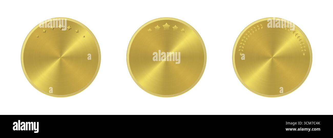 Golden medallions with radial gradient and stars and laurel decorations Stock Vector
