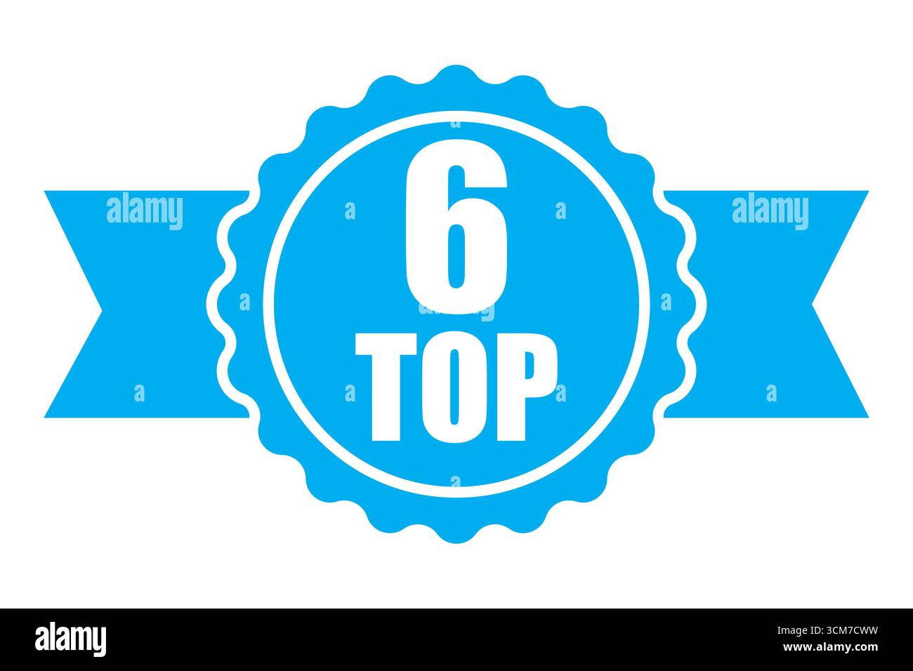 Number 6 banner. Top six award. Vector ribbon emblem. Blue medal ...