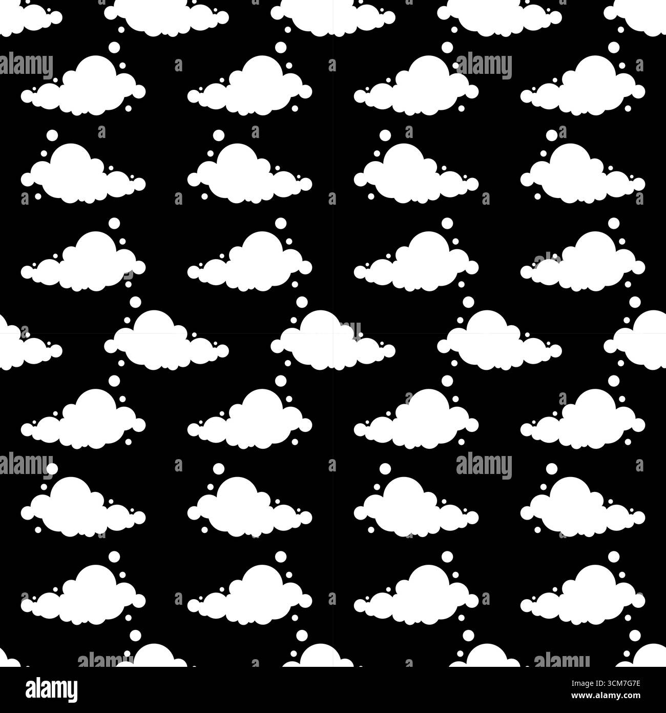 White Cloud Seamless Pattern With Black Background Stock Vector