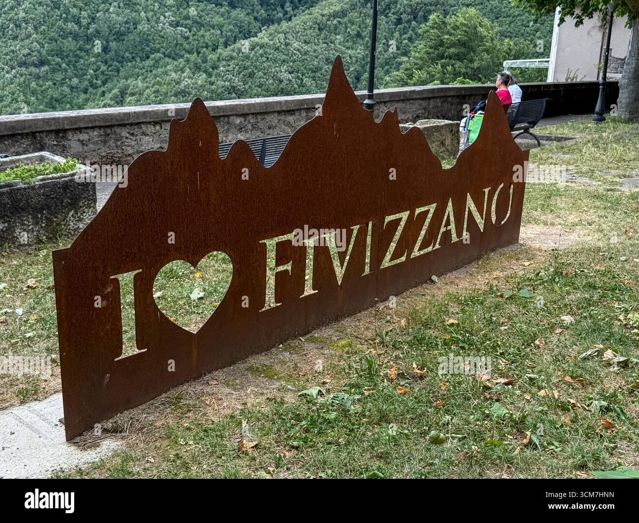 I love Fivizzano town sign at the entrance to the walled medieval town of Fivizzano in the comune in the province of Massa and Carrara in the northern - Smartphone Captured Stock Image