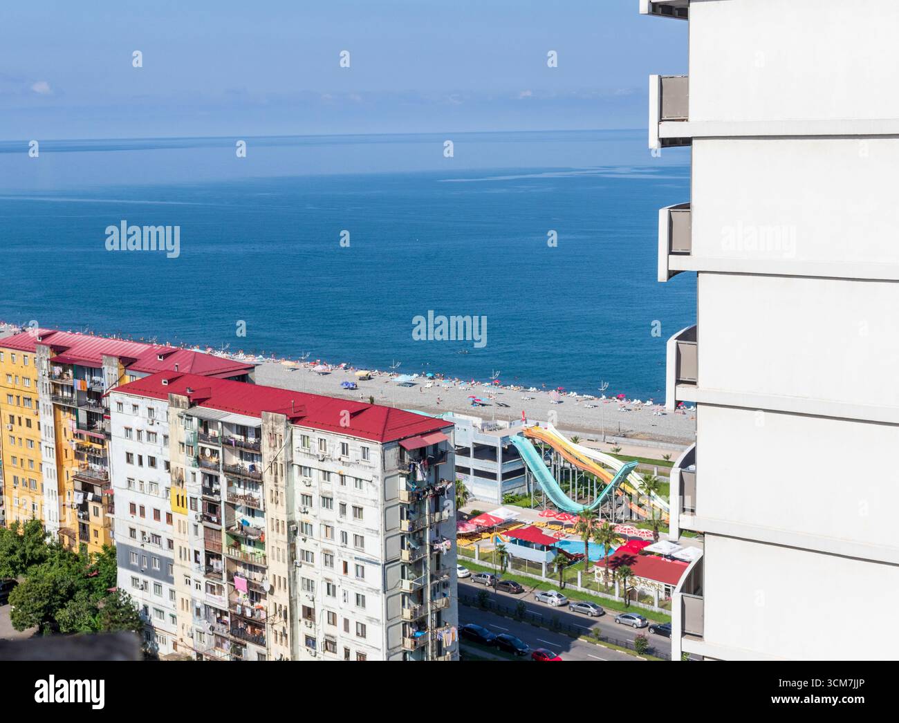 Residential district right next to the sea shore and aqua park Stock Photo