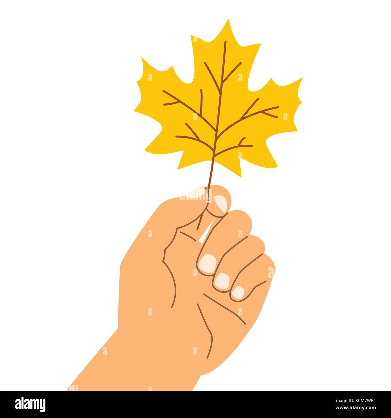 hand holdinga yellow autumn maple leaf - vector illustration Stock Vector