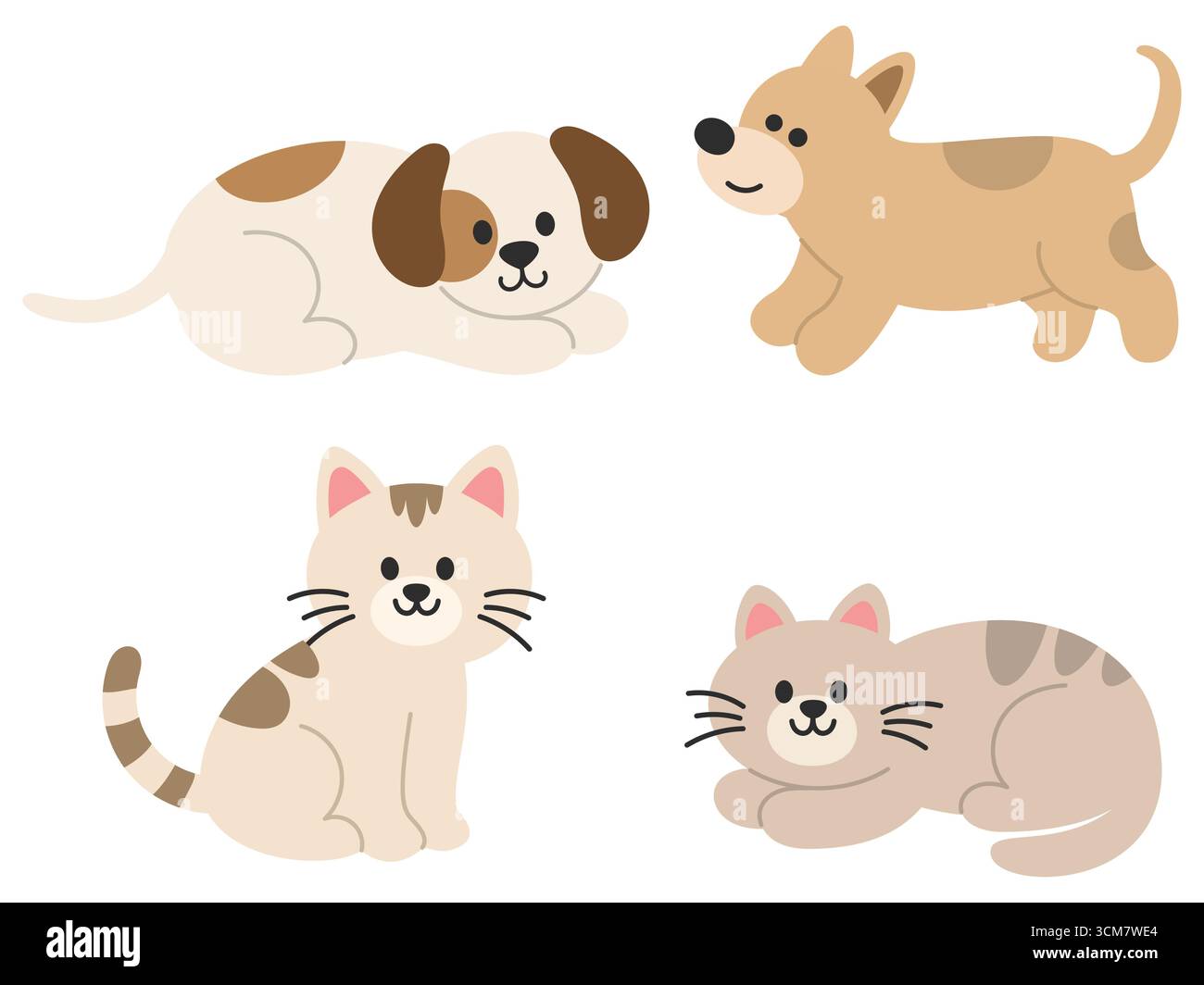 Set of vector icons with cute dogs and cats. Vector illustration Stock ...