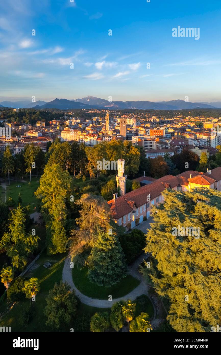 Summer sunset over Villa Mirabello and Giardini Estensi in the city center of Varese. Varese, Lombardy, Italy. Stock Photo