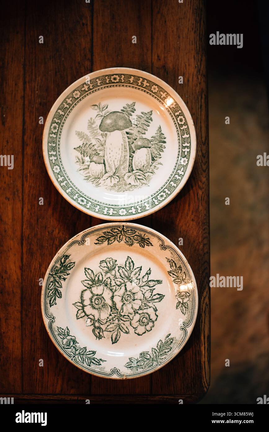 Vintage plates with green design Stock Photo