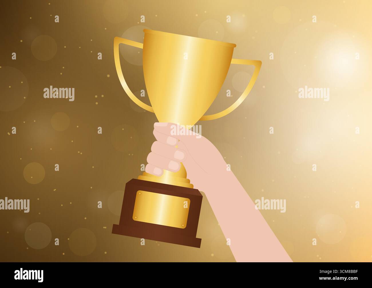 Hand Holding Golden Trophy Cup. Champion and Winning Concept Vector ...