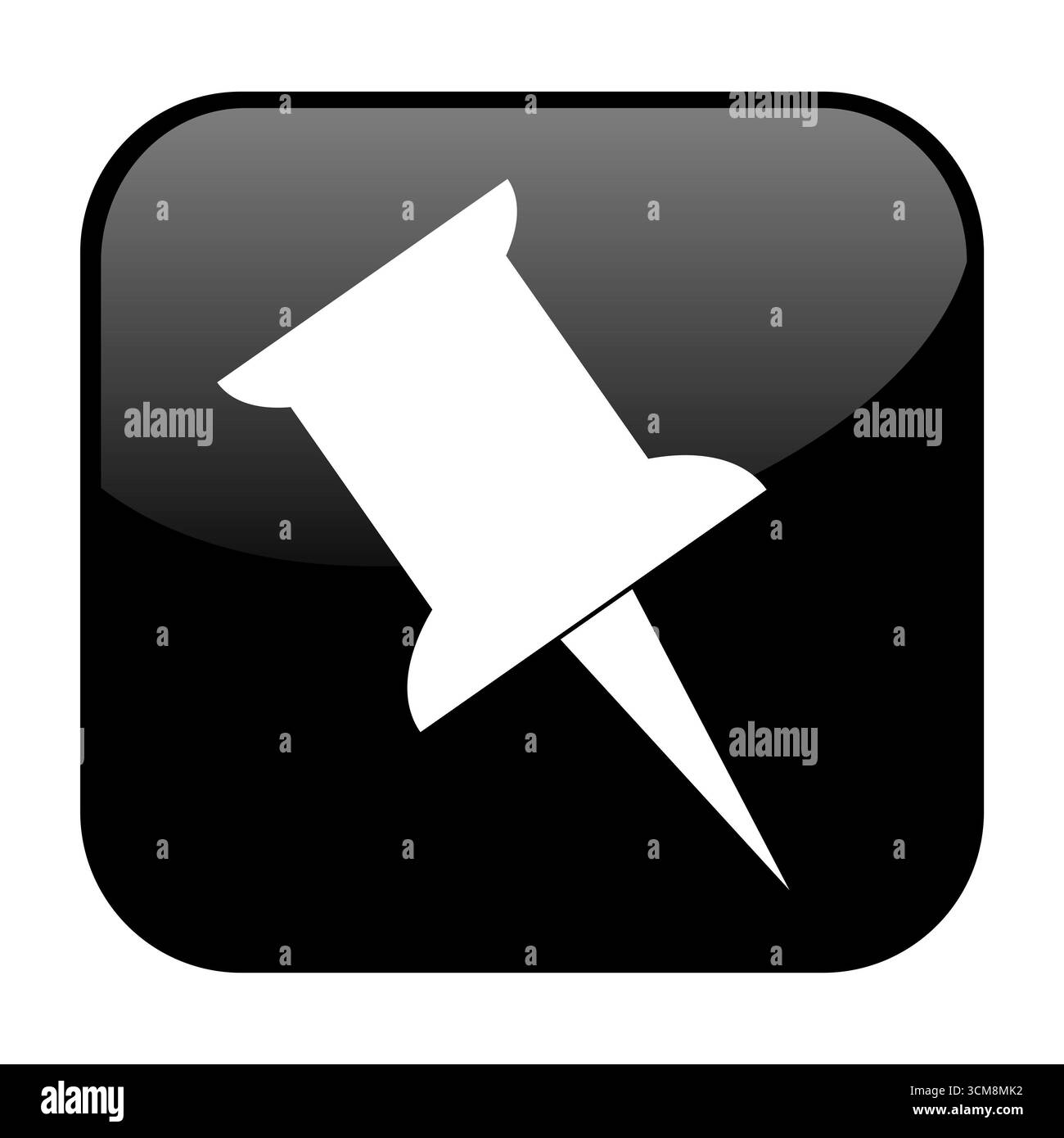 Black button with icon shows: pin board needle Stock Photo