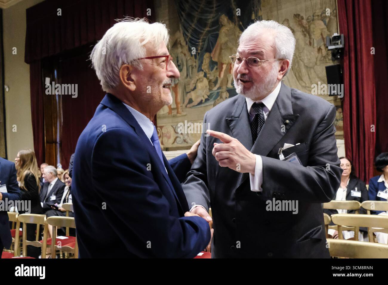 Giovanni Salvi ex Procuratore Generale della Corte di Cassazione, il garante nazionale dei diritti dei detenuti Riccardo Turrini Vita in occasione della cerimonia d'apertura del 10mo Corso-concorso di formazione dirigenziale della Scuola Nazionale dell'Amministrazione Sna. Camera dei Deputati a Roma, Lunedì 15 Settembre 2025. (foto Mauro Scrobogna/LaPresse) Giovanni Salvi, former Attorney General of the Court of Cassation, the National Guarantor of Prisoners' Rights Riccardo Turrini Vita on the occasion of the opening ceremony of the 10th Management Training Course-Competition of the Nati Stock Photo